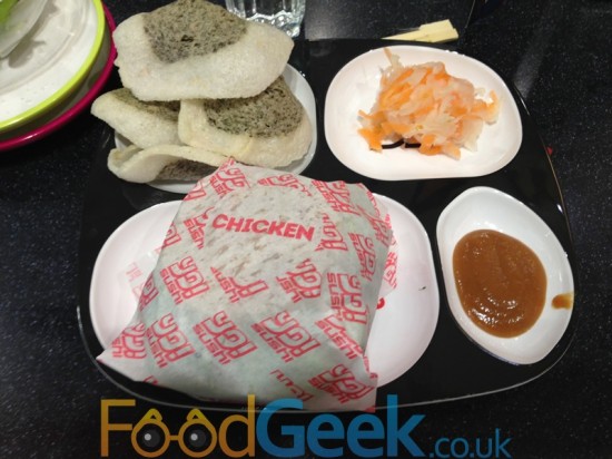 Chicken Yo! Burger, Nori Crackers, Daikon slaw & Misochup