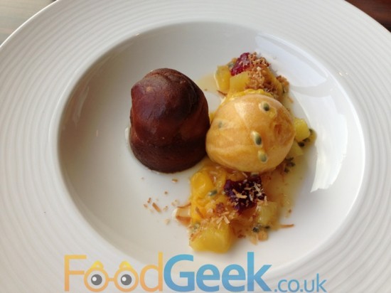 Rum Baba, Mango Carpaccio & Passion Fruit Sorbet
