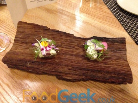 Celery glass, fresh cheese, flowers & herbs