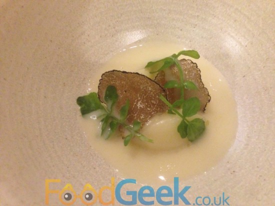 Westcombe dumplings, turnip broth, watercress and truffle