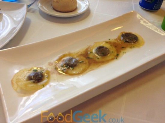 Potato Ravioli with Black Pudding