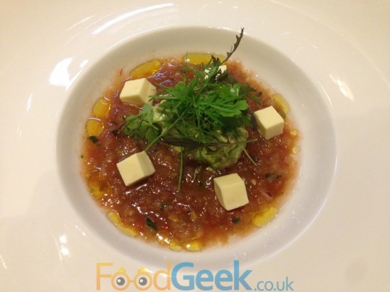 Mexican gazpacho, wasabi and avocado