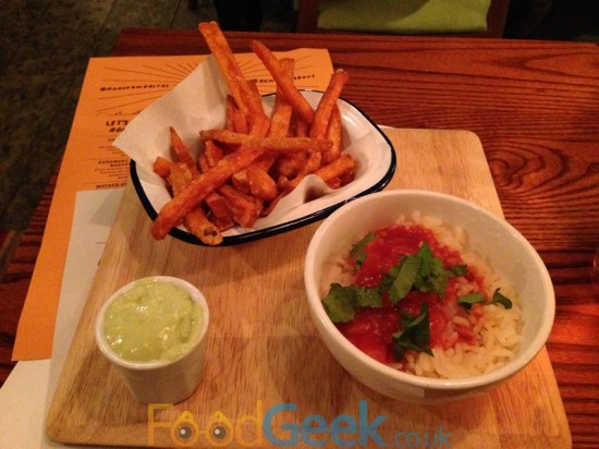 Sweet Potato Fries, Mexican Rice & Guac