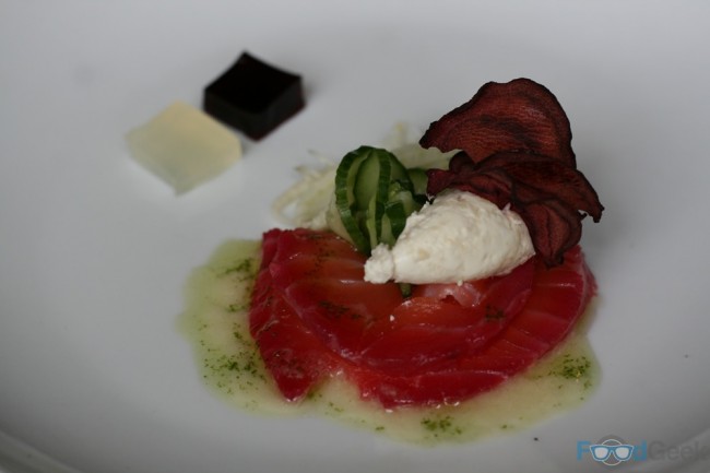 Beetroot Cured Salmon, Soused Fennel & Beetroot Jelly