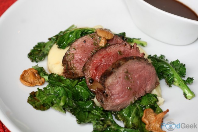 Venison, Creamed Mash, Spring Greens & Chocolate Sauce