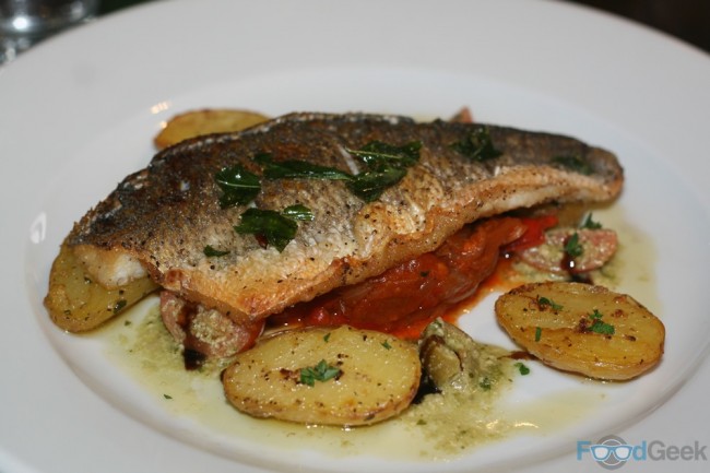 Sea bass with ratatouille & sautéed potatoes