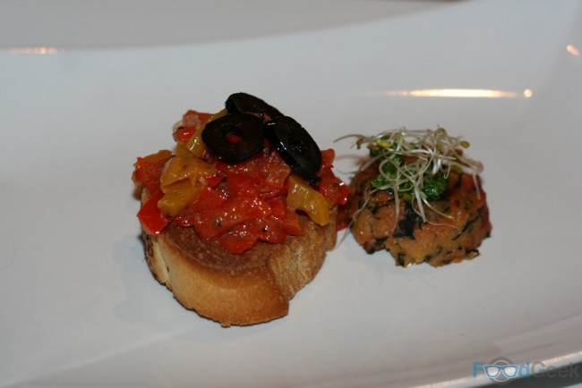Crostini peperonata agrodolce / Polenta & chard cakes