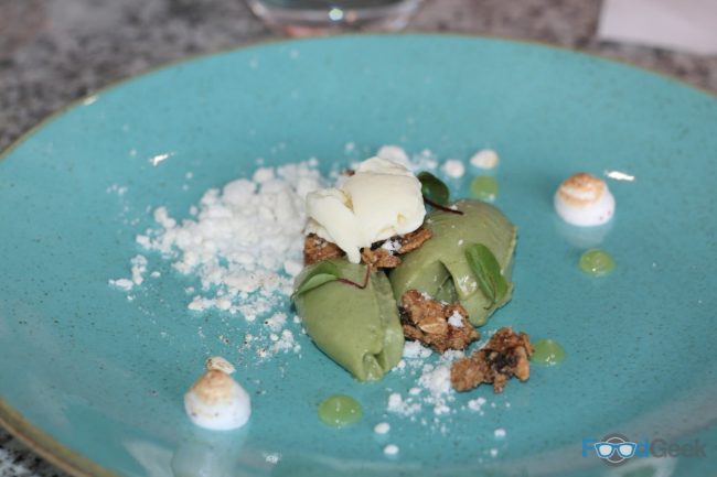 Sorrel Posset, Creme Fraiche Sorbet & Sumac Meringue